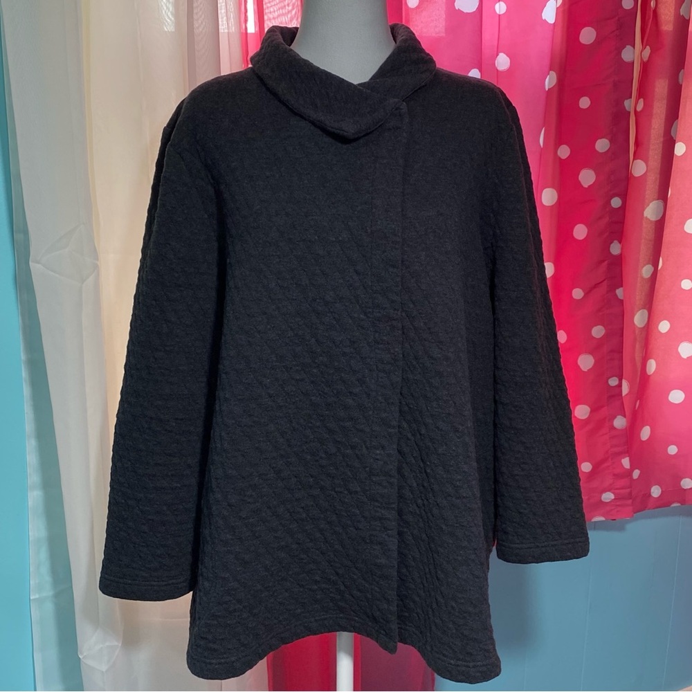 Pure J. Jill Size XL Gray Quilted 2 Snap Collared Jacket with Pockets